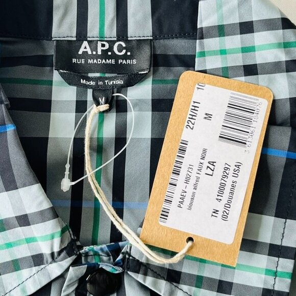 A.P.C. Men’s Alfred Plaid Shirt Jacket Size M Blue Plaid Snap Close New - Picture 9 of 14